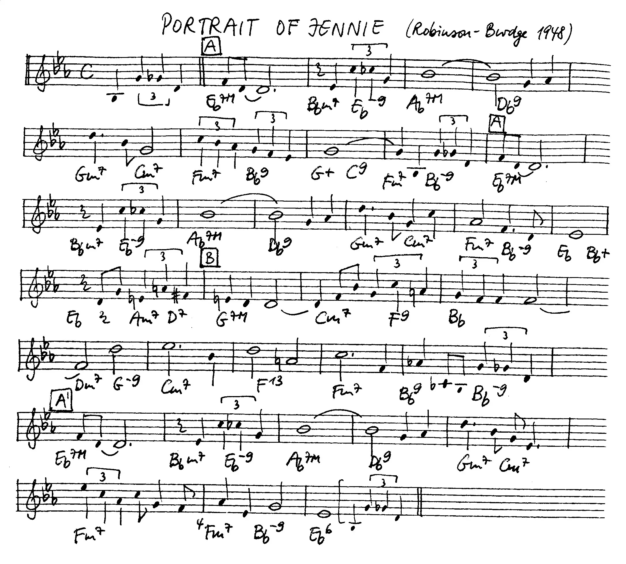 portrait of jennie free jazz leadsheet - Courtesy of the Jungle Jazz Band